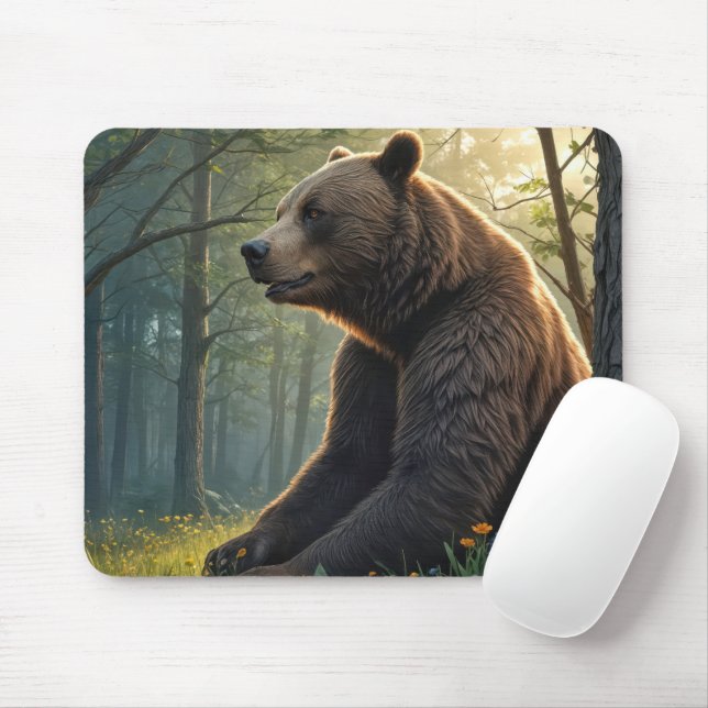 Mousepad Urso em bosques de verão com flores silvestres (Com mouse)