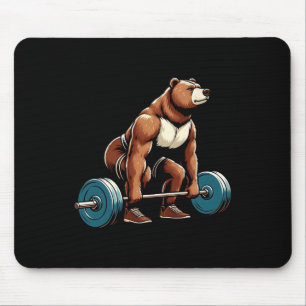 Mousepad Urso Engraçado Levantando Pesos Construção de Port