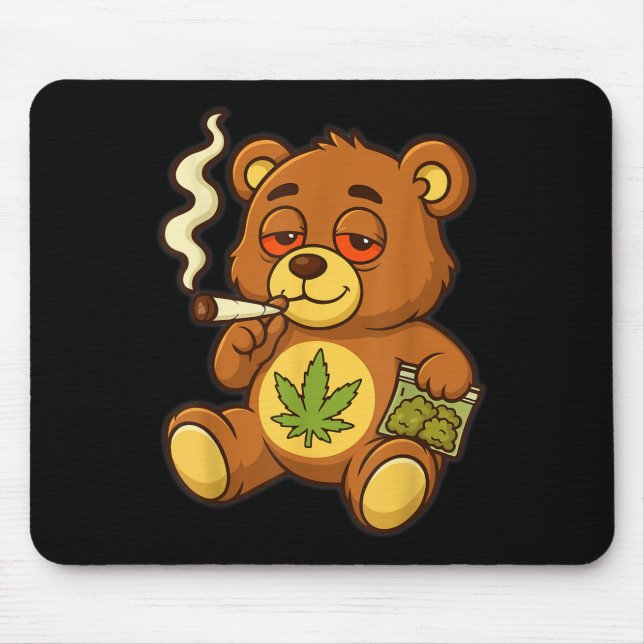 Mousepad Urso Engraçado, Urso Fumante Engraçado Com Folha C (Frente)
