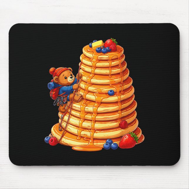 Mousepad Urso escalando pilha gigante de panquecas no café  (Frente)