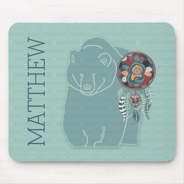 Mousepad Urso Espírito Nativo Americano com Nome (Frente)