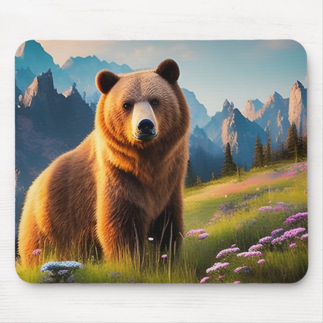 Mousepad Urso Grizzly no lado da montanha (Frente)