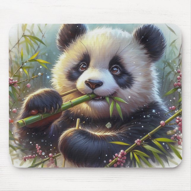Mousepad Urso Panda Adorável Comendo Bambu (Frente)