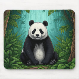 Mousepad Urso panda sentado em uma clareira da selva