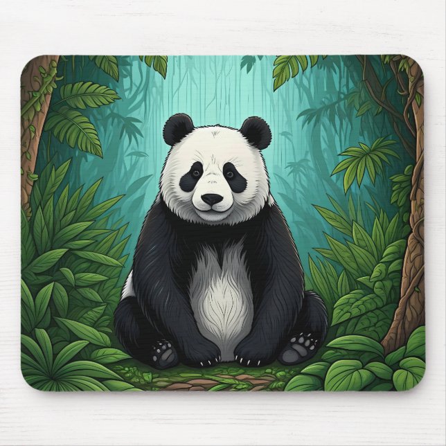 Mousepad Urso panda sentado em uma clareira da selva (Frente)