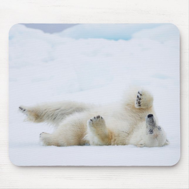 Mousepad Urso polar a rolar na neve, Noruega (Frente)