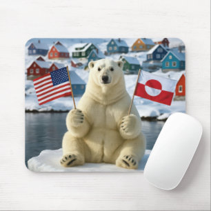Mousepad Urso Polar Com Bandeiras da Groenlândia e American
