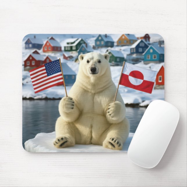 Mousepad Urso Polar Com Bandeiras da Groenlândia e American (Com mouse)