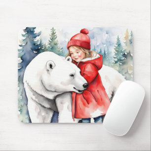 Mousepad Urso Polar De Aquarela Com Rapariga