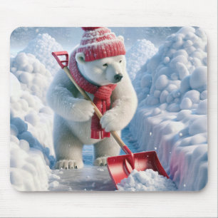 Mousepad Urso Polar De Natal Com Pá Vermelho