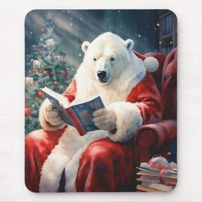 Mousepad Urso Polar de Natal lendo (Frente)
