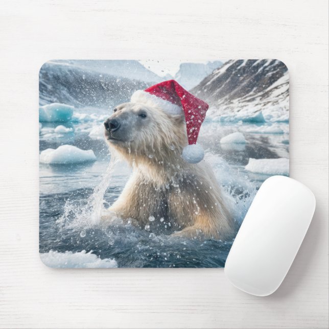 Mousepad Urso Polar De Natal Na Água (Com mouse)