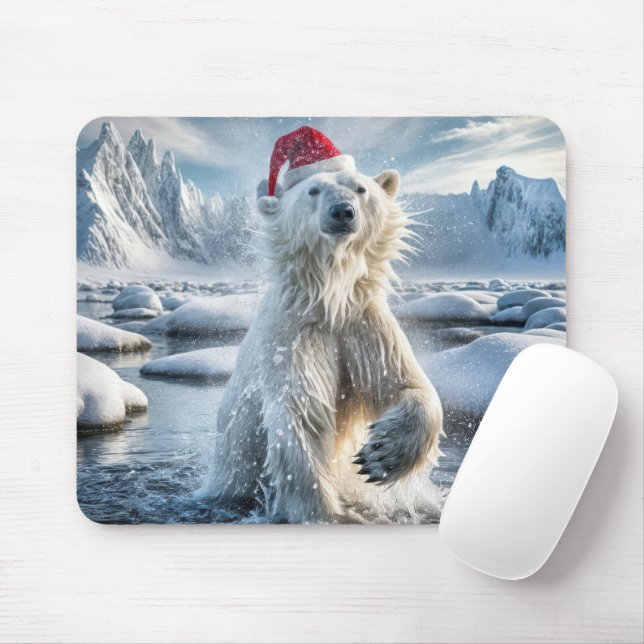 Mousepad Urso Polar De Natal Na Água Árctica (Com mouse)