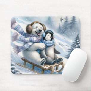 Mousepad Urso Polar Dormindo com Pinguim