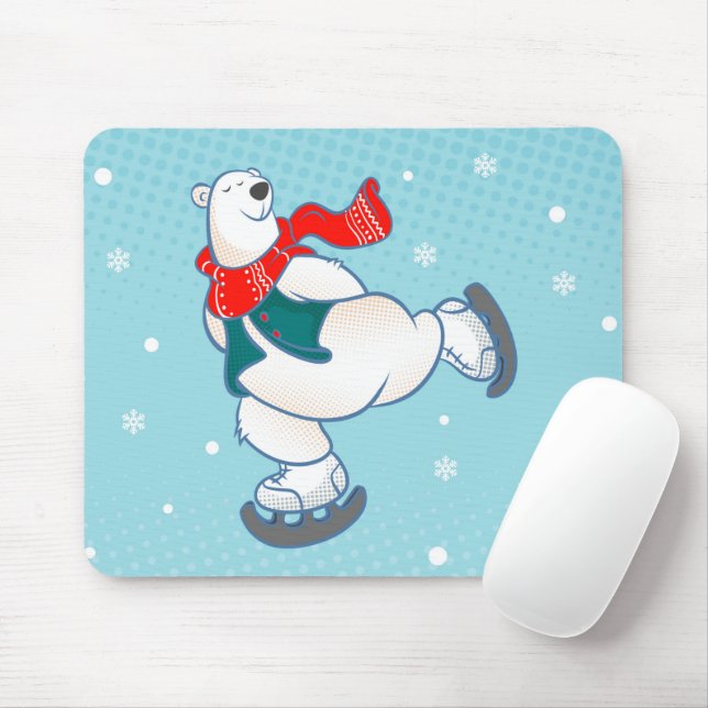 Mousepad Urso polar em skates de gelo (Com mouse)