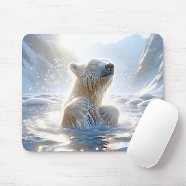 Mousepad Urso Polar Espalhando Na Água Árctica (Com mouse)