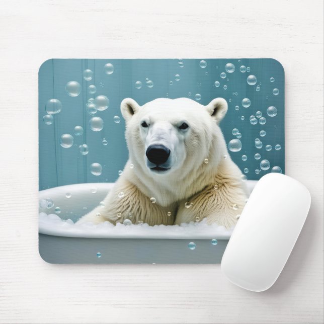 Mousepad Urso Polar Na Banheira De Bolhas (Com mouse)