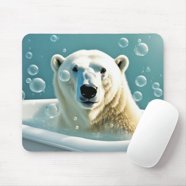Mousepad Urso Polar Na Banheira De Bolhas (Com mouse)