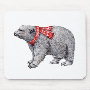 Mousepad Urso Polar no Escarfago Vermelho