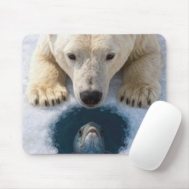 Mousepad Urso Polar Olhando para Peixe (Com mouse)