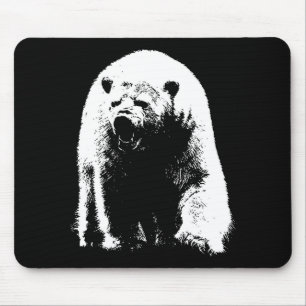 Mousepad Urso Polar Pop de Arte Preta e Branca
