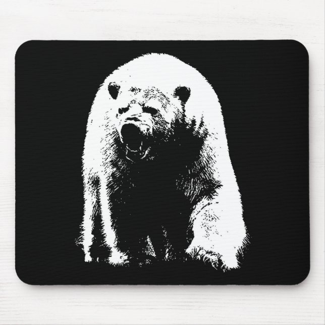 Mousepad Urso Polar Pop de Arte Preta e Branca (Frente)