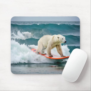Mousepad Urso Polar Surfando Num Surfboard