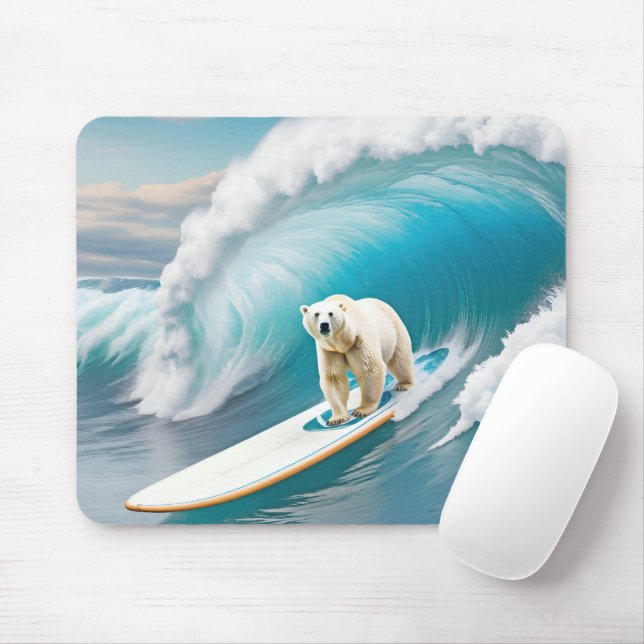 Mousepad Urso Polar Surfando Num Surfboard (Com mouse)