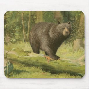 Mousepad Urso Preto a Passar num Tronco de Árvore