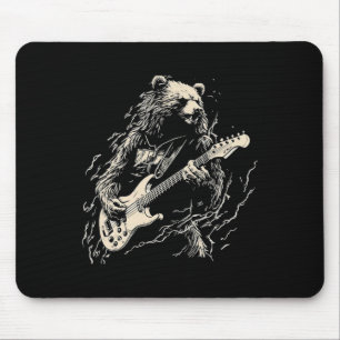 Mousepad Urso Retrorista Jogando Urso-De-Violão Guitarista 