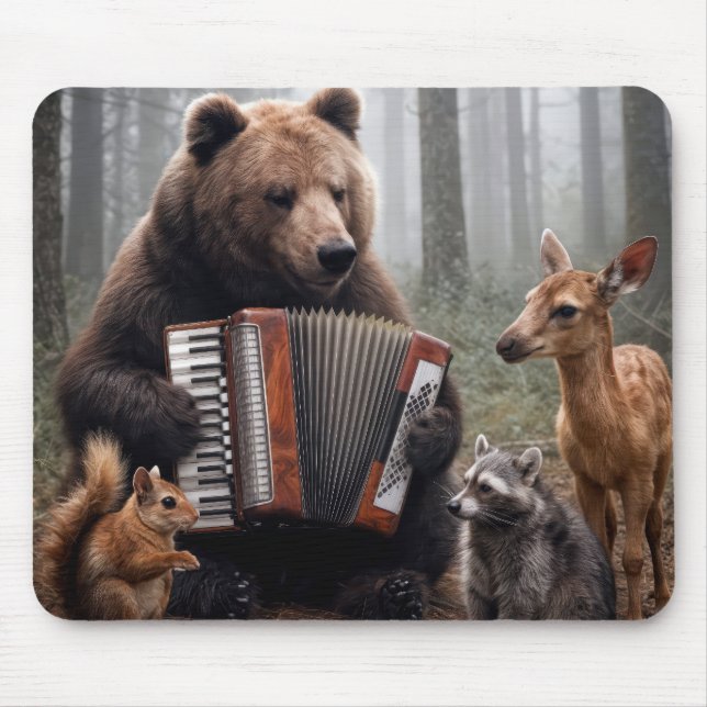Mousepad Urso Tocando Acordeão para Amigos da Floresta (Frente)