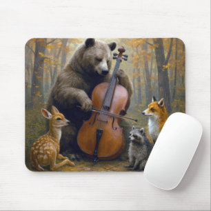 Mousepad Urso Tocando Violoncelo em Bosque de Outono