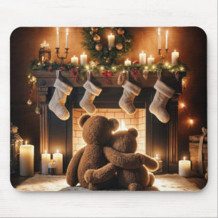 Mousepad Ursos De Teddy Em Frente A Uma Lareira De Natal