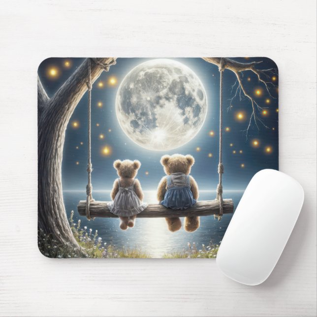 Mousepad Ursos de Teddy sobre um balanço à luz da Lua (Com mouse)