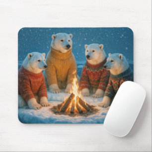 Mousepad Ursos Polares de Natal em Torno de uma Fogueira