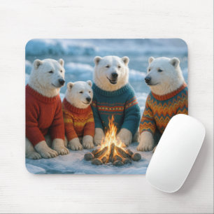 Mousepad Ursos Polares Reunidos em Torno de uma Fogueira