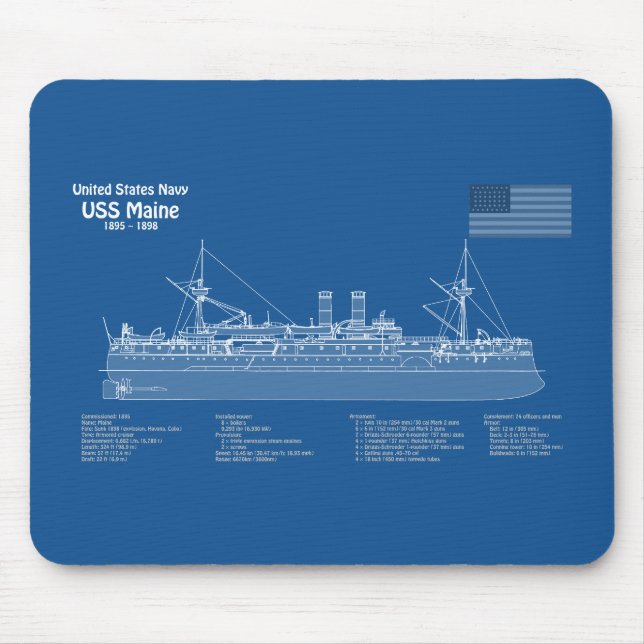 Mousepad USS Maine - Ship Blueprint Planos ABD (Frente)