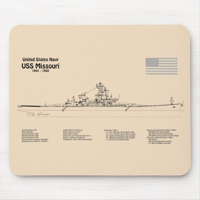 Mousepad USS Missouri - Entregar Planos de Esquema SD (Frente)