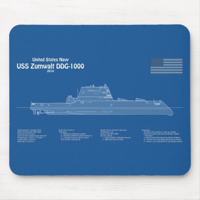 Mousepad USS Zumwalt - Entrega de planos de impressão Bluep (Frente)