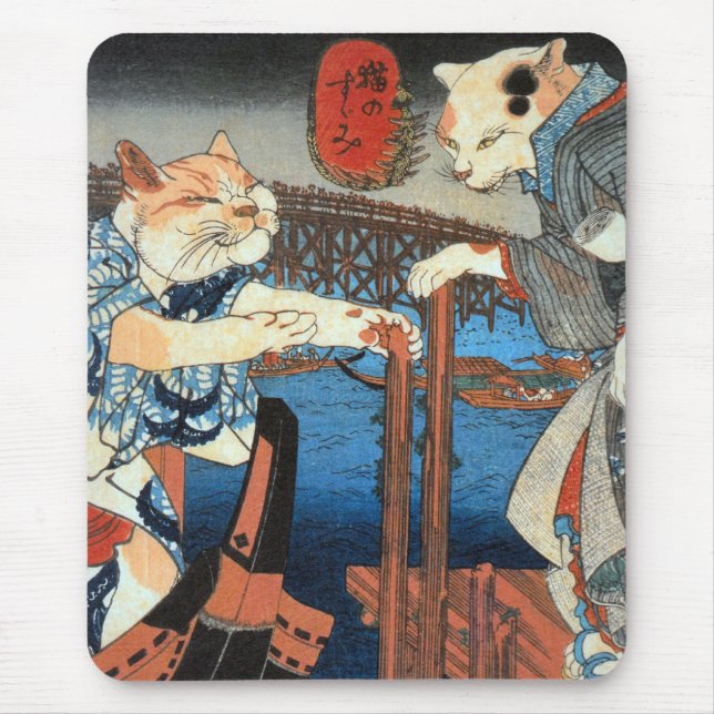 Mousepad Utagawa Kuniyoshi, cats enjoying cool air (Frente)