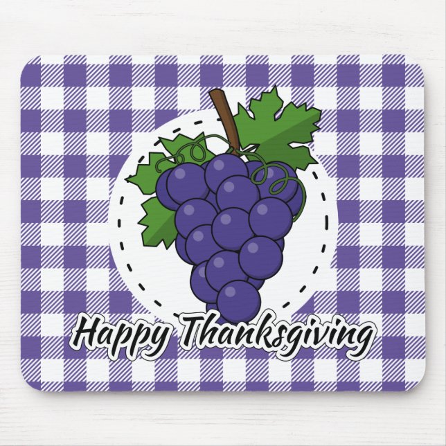 Mousepad Uva na Xadrez Violeta - Feliz Ação de Graças (Frente)