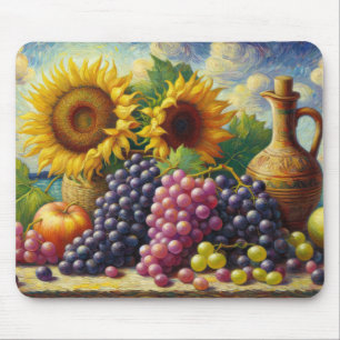 Mousepad Uvas e Girassóis Pintura a óleo