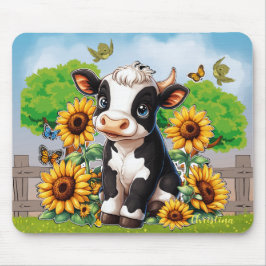 Mousepad Vaca-Bebê-Cute e Girassóis