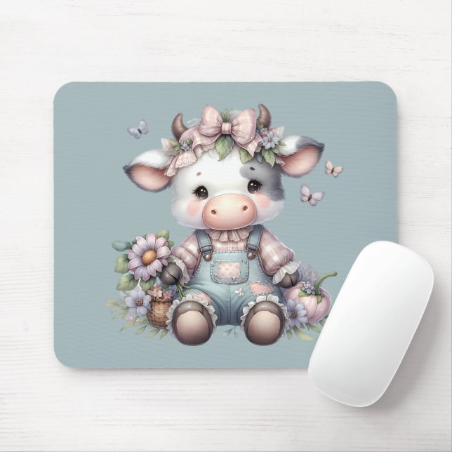 Mousepad Vaca-Bebê de Pastel em Sobremesas com Flores (Com mouse)