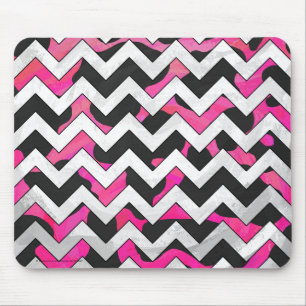 Mousepad Vaca Chevron, rosa quente e Impressão preto