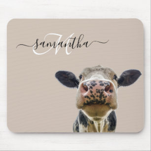Mousepad Vaca Curiosa Escondida Monograma Personalizado