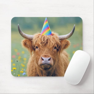 Mousepad Vaca das Terras Altas com chapéu de festa de anive