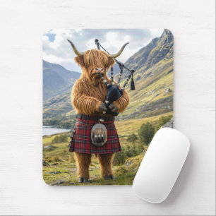 Mousepad Vaca das Terras Altas da Escócia Tocando as Gaitas