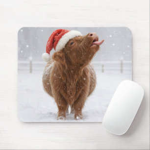 Mousepad Vaca das Terras Altas do Natal Apanhando Flocos de