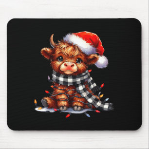 Mousepad Vaca das Terras Altas do Natal Chapéu do Papai Noe